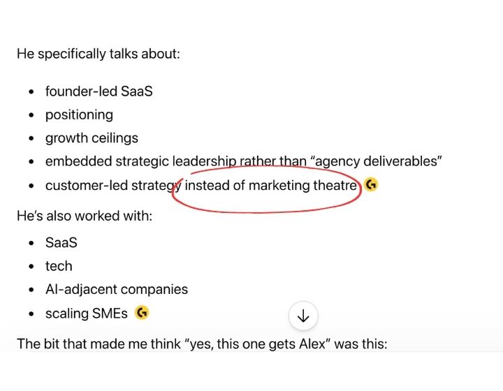 ChatGPT recommending a business consultant